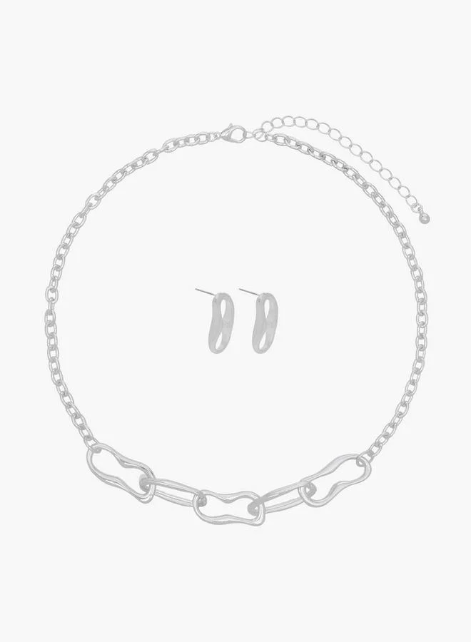 Flora Bella By Shoexpress Chain Link Necklace And Earrings Set